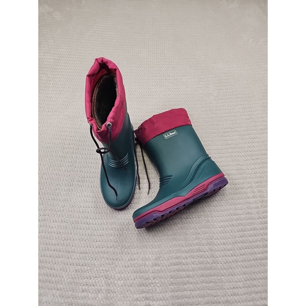 LL Bean Boots Youth Size 4 Insulated Slip On Rubber Wonter Boots Cold Weather